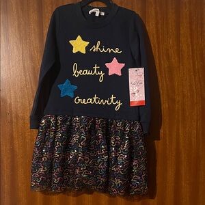 Biscotti Navy Long-Sleeve Sequin Star Dress